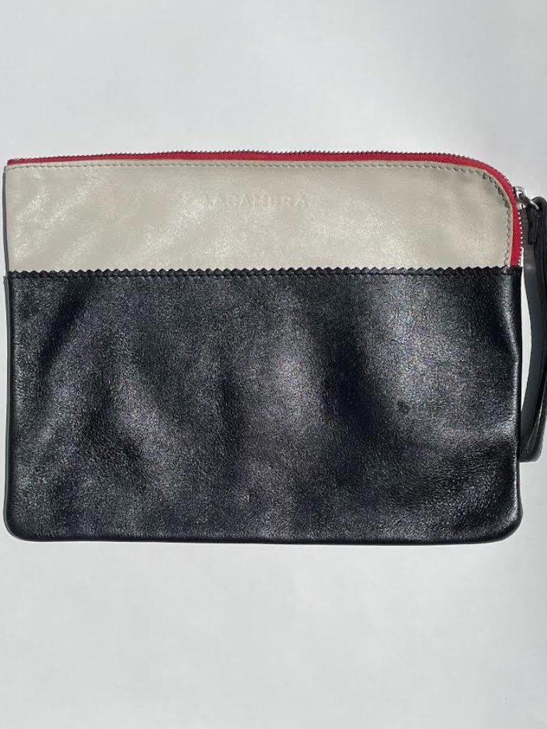 Lacambra Softest Leather Wristlet Clutch, Made In Spain, Summer Boho Black/Cream